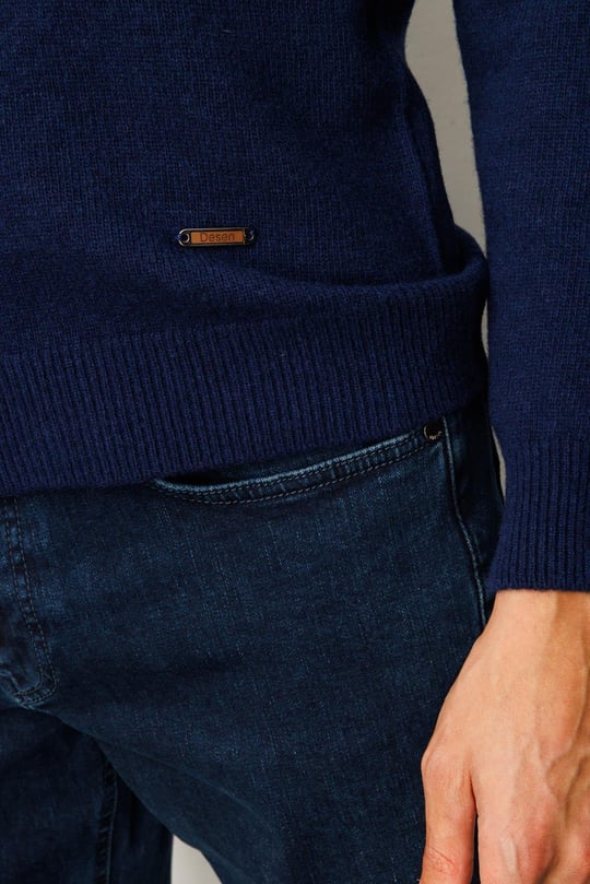 Erkek Dik Yaka Basic Yün Triko Mont Y.A Lacivert