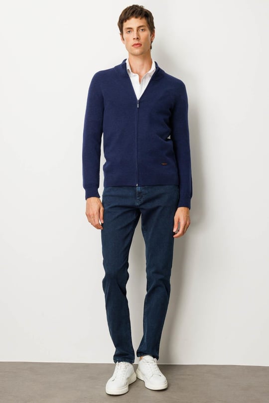 Erkek Dik Yaka Basic Yün Triko Mont Y.A Lacivert