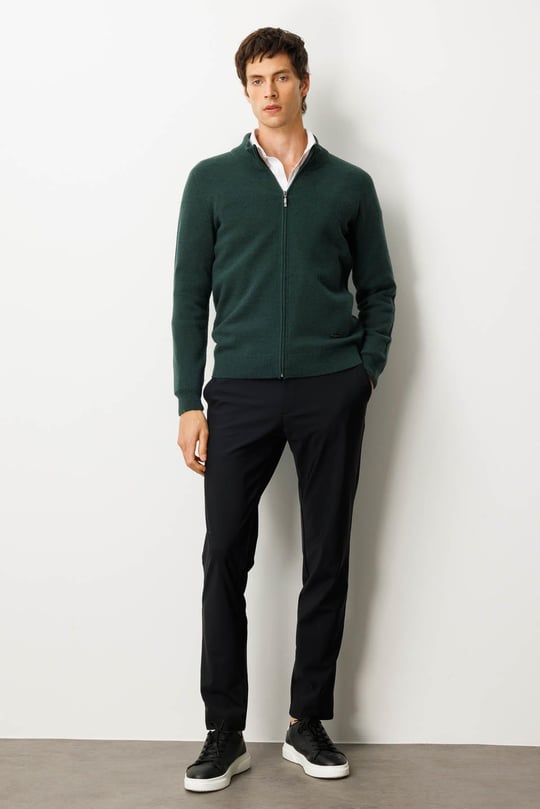 Erkek Dik Yaka Basic Yün Triko Mont Yeşil