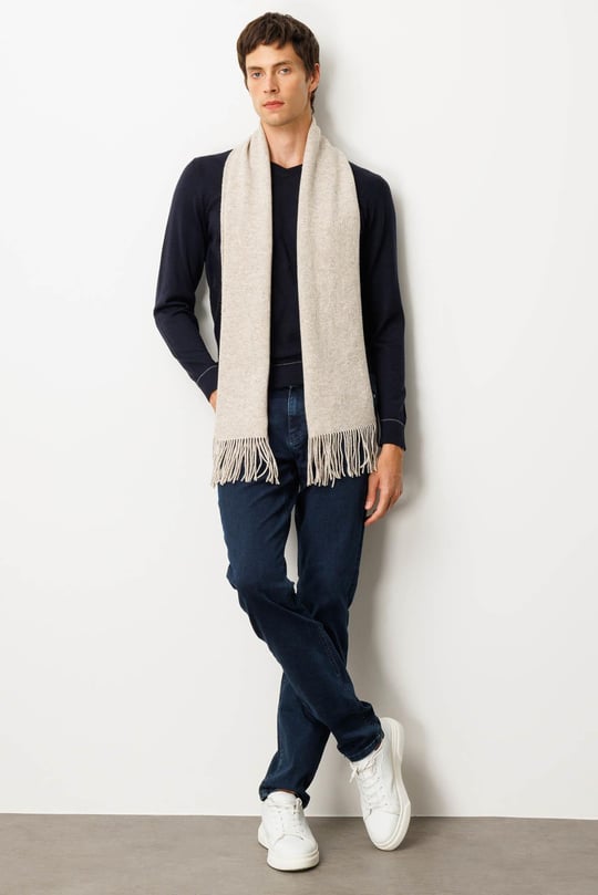 Erkek Düz Yün Kaşkol V.Bej