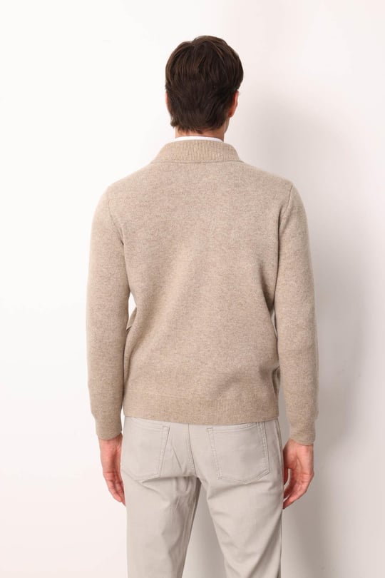 Erkek Hakim Yaka Göğsü ve Cebi Keçe Triko Yün Mont K.Bej