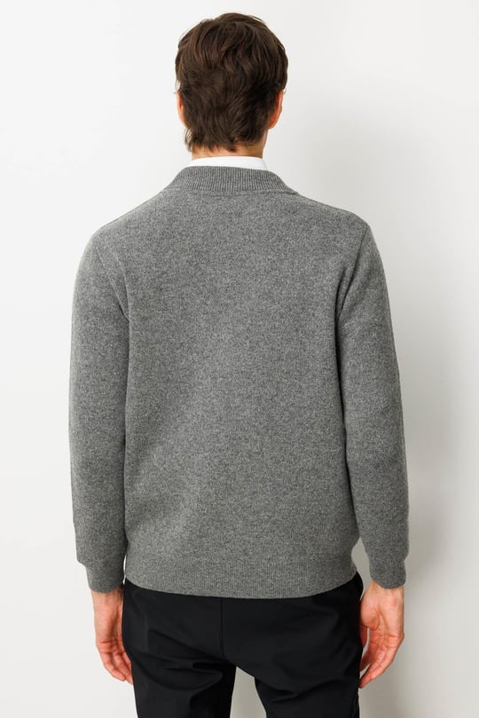 Erkek Hakim Yaka Göğsü ve Cebi Keçe Triko Yün Mont Füme