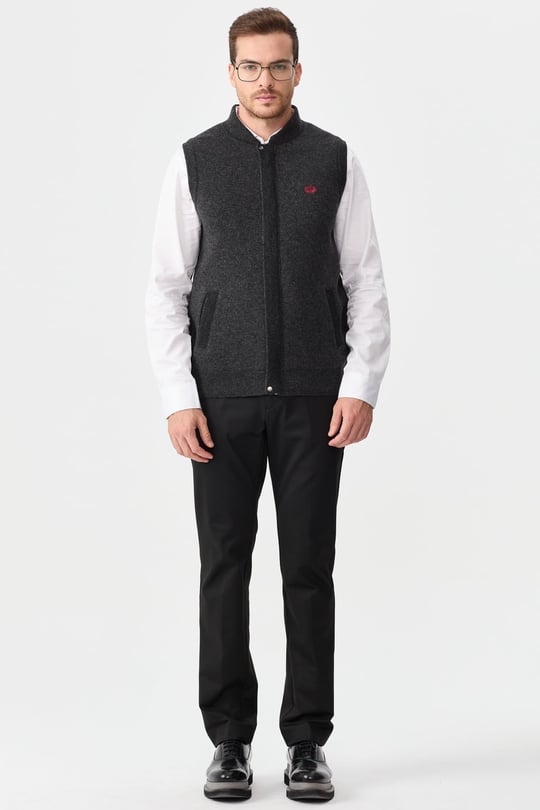 Mens Judge Collar Jacquard Zippered Vest Dark Smoky