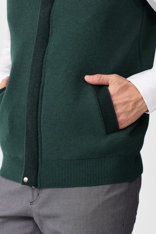Mens Judge Collar Jacquard Zippered Vest Green