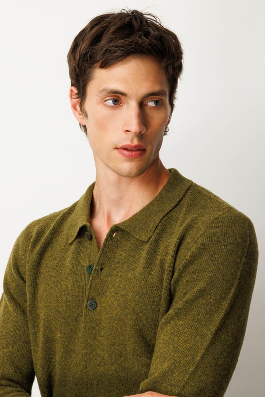 Erkek Polo Yaka Basic Yün Kazak A.K.Yeşili