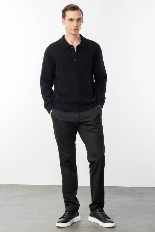 Mens Polo Neck Basic Wool Sweater