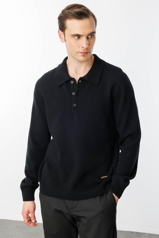 Mens Polo Neck Basic Wool Sweater
