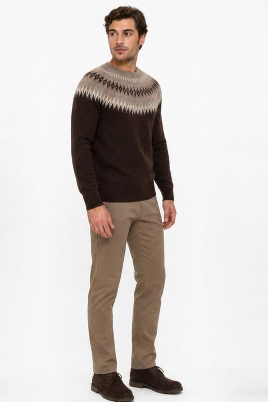 Mens Crew Neck Diamond Pattern Wool Sweater