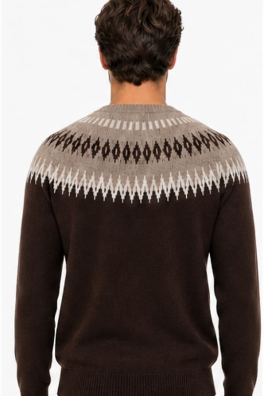Mens Crew Neck Diamond Pattern Wool Sweater