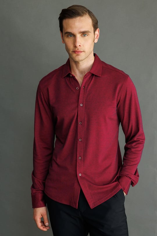 Erkek Uzun Kol Manşetli Gömlek Bordo