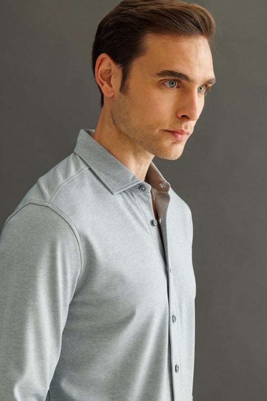 Erkek Uzun Kol Manşetli Gömlek Gri