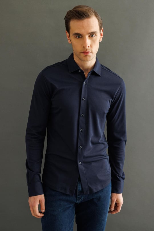 Erkek Uzun Kol Manşetli Gömlek Lacivert