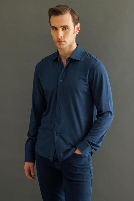 Erkek Uzun Kol Manşetli Gömlek Petrol