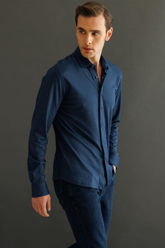 Erkek Uzun Kol Manşetli Gömlek Petrol