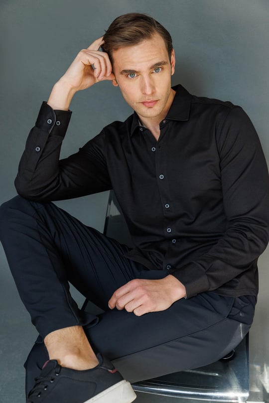 Erkek Uzun Kol Manşetli Gömlek Siyah