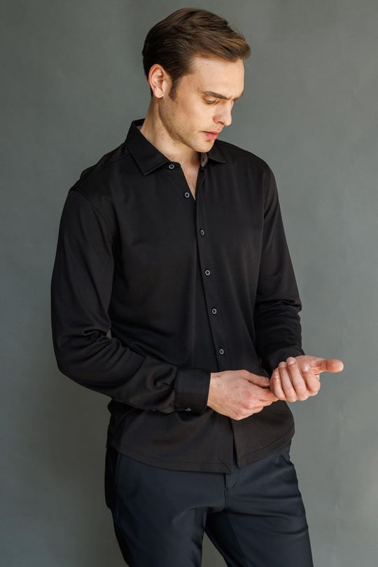 Erkek Uzun Kol Manşetli Gömlek Siyah