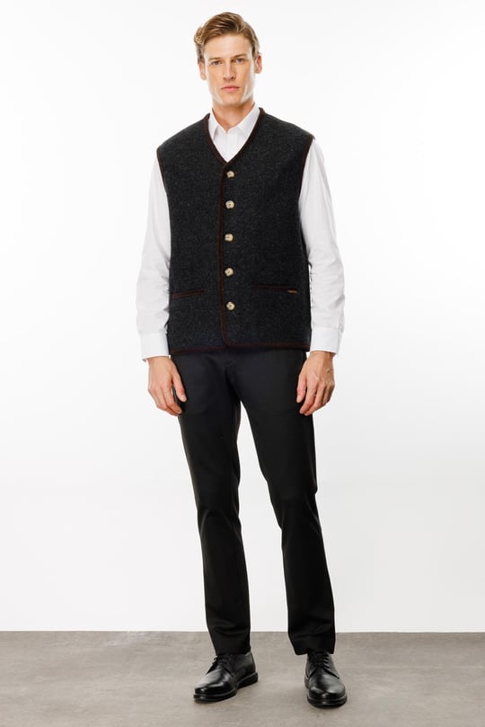 Erkek V Yaka Astarı Desenli Yün Yelek K.Füme