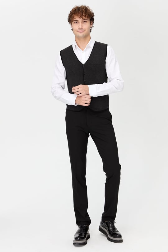 Mens V-Neck Double Color Fine Knitwear Vest Black