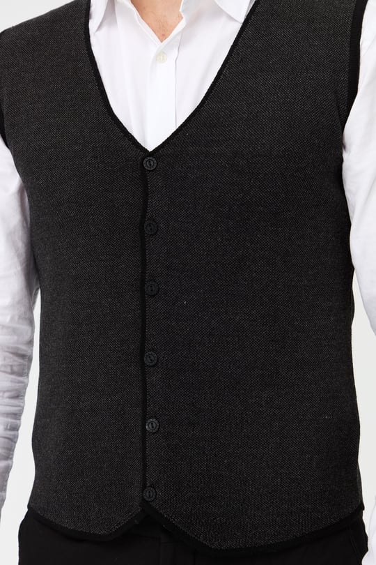 Mens V-Neck Double Color Fine Knitwear Vest Black