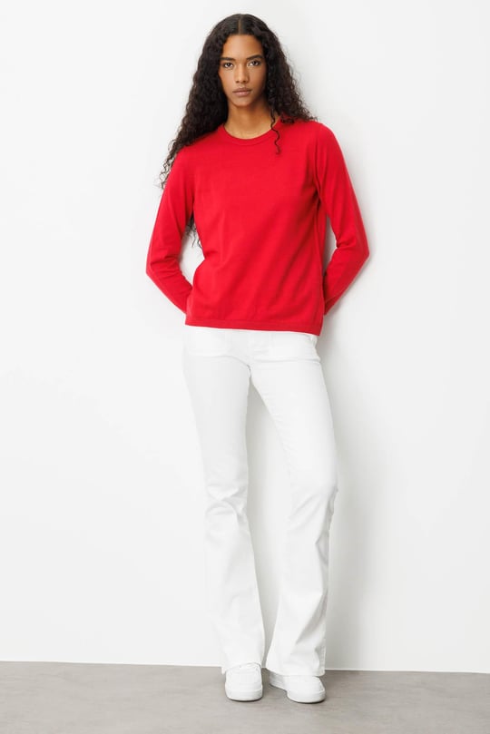 Kadın Basic Sıfır Yaka Kazak Kırmızı