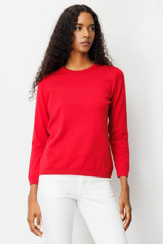 Kadın Basic Sıfır Yaka Kazak Kırmızı