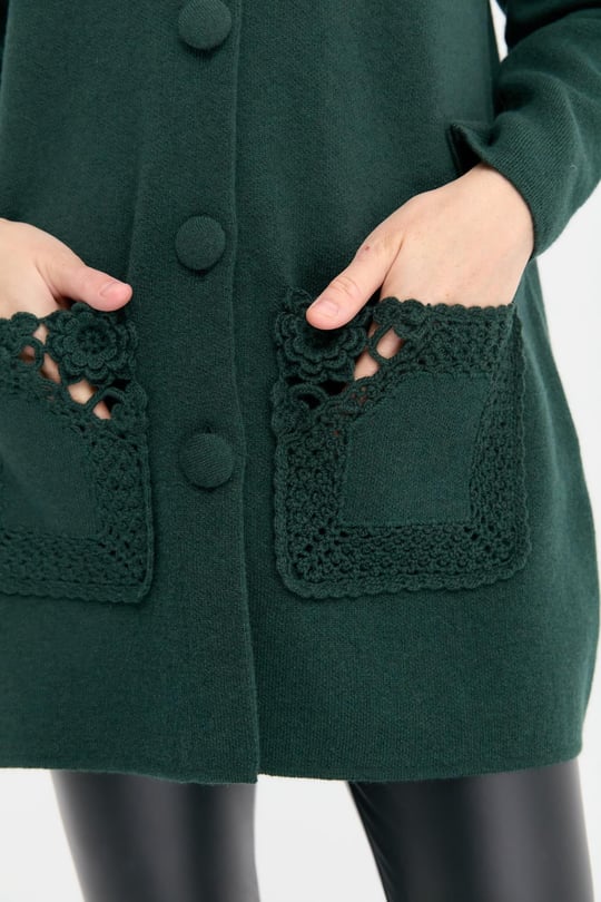 Kadın Dik Yaka Araboy Yün Hırka Yeşil