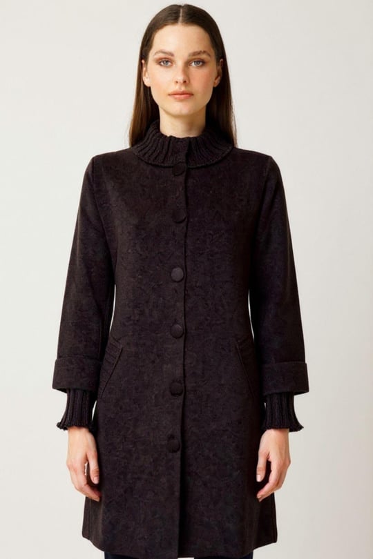 24045Kadın Dik Yaka Basic Uzun Yün Kaban K.Kahve