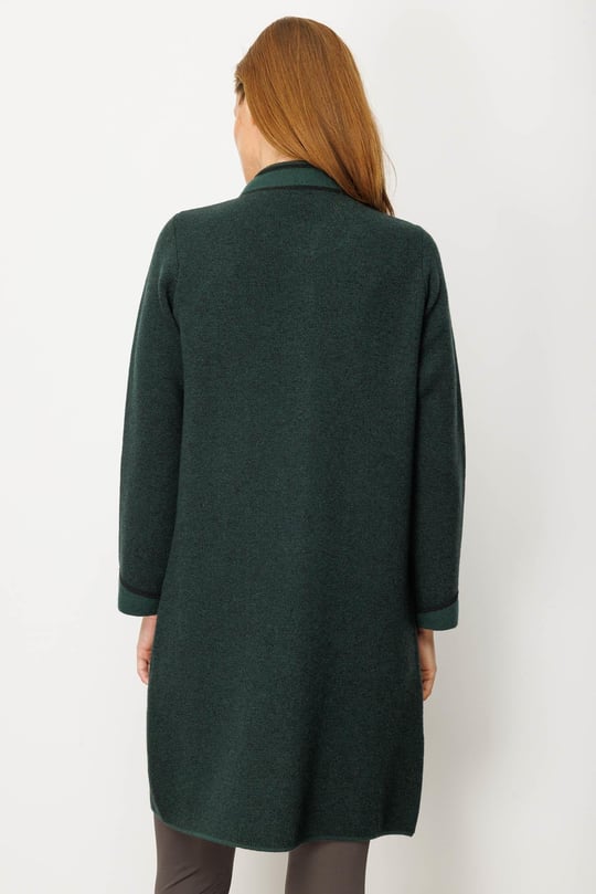 Kadın Dik Yaka Kolu ve Cebi Nakış İşlemeli Uzun Yün Kaban Yeşil