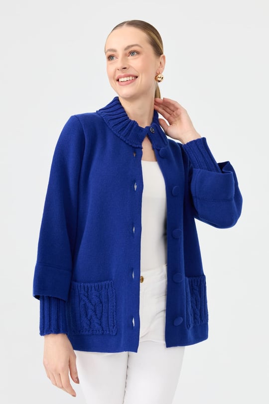 Kadın Dik Yaka Truvakar Kol Kısa Yün Ceket K.S.Mavi