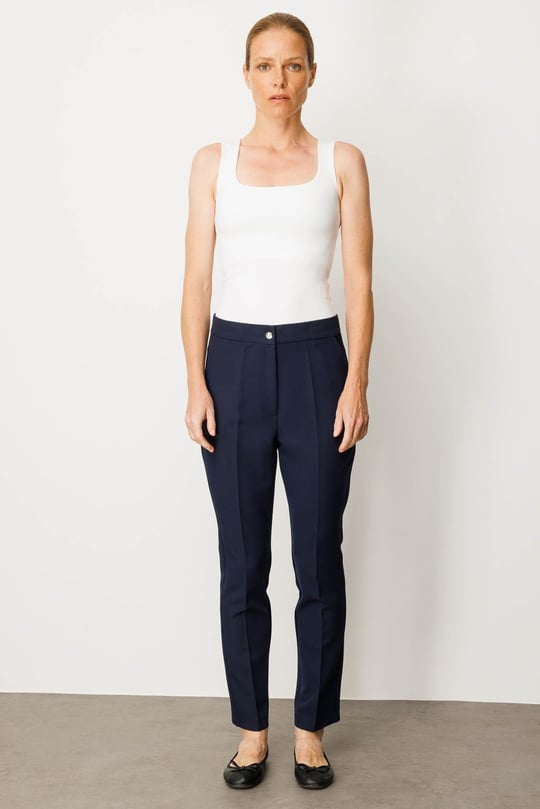 Kadın Gizli Fermuarlı Yan Cepli Kumaş Pantolon Lacivert