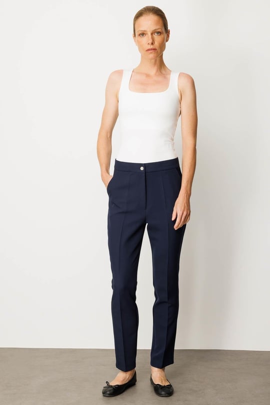 Kadın Gizli Fermuarlı Yan Cepli Kumaş Pantolon Lacivert