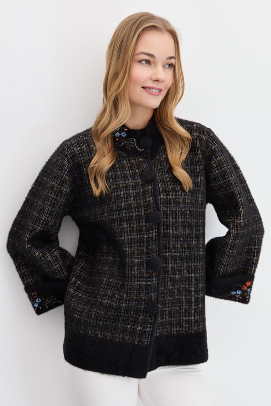 Kadın Hakim Yaka Düğmeli Ceket Siyah