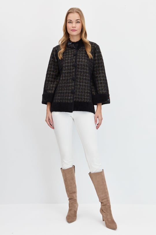 Kadın Hakim Yaka Düğmeli Ceket Siyah