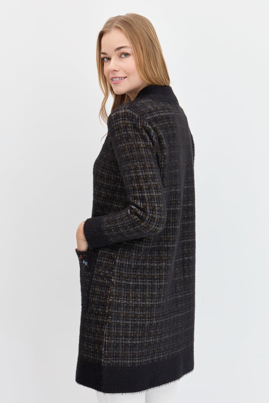 Womens Buttoned Long Coat Black