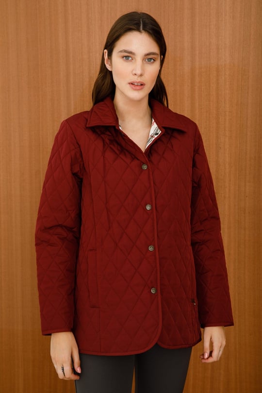 Kadın Kapitone Araboy Ceket 1-6 Bordo