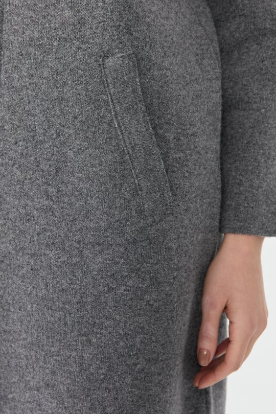 Kadın Kapüşonlu Fermuarlı Basic Uzun Yün Hırka Füme