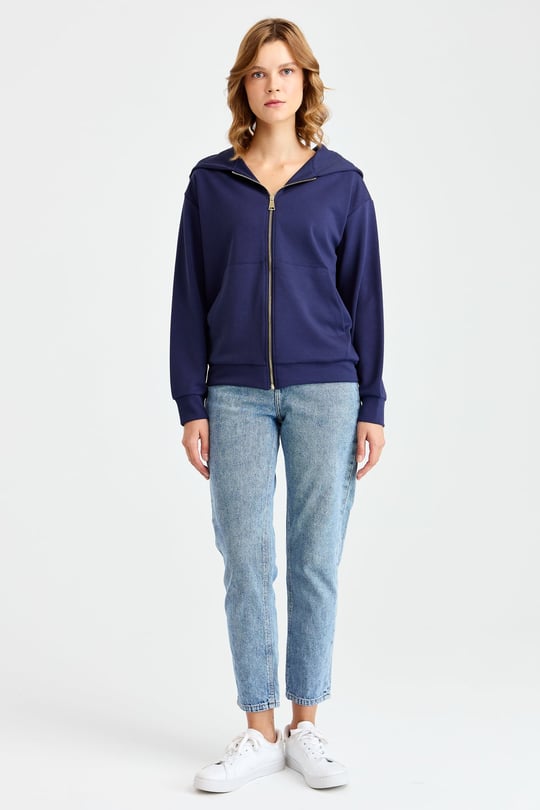 Womens Hooded Sweat Navy Blue