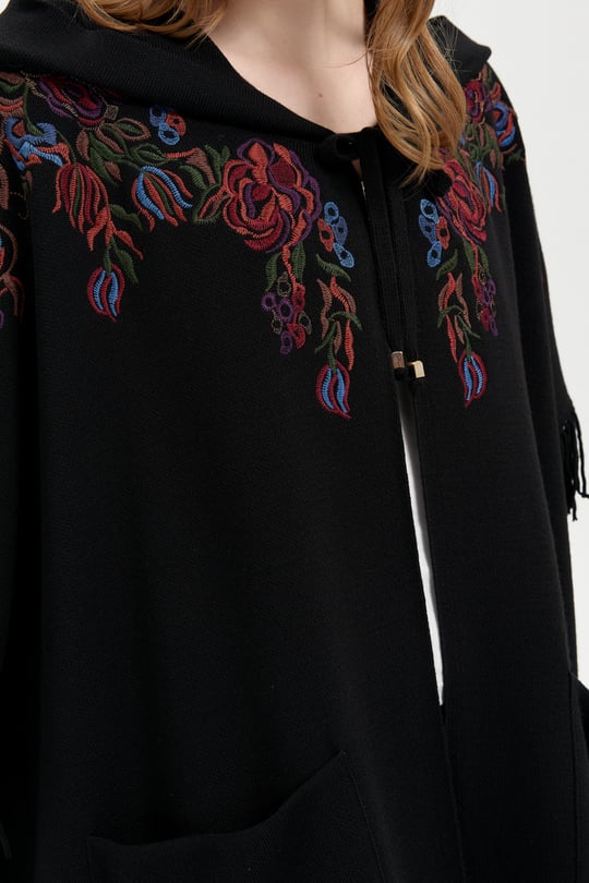 Womens Hooded Poncho Black