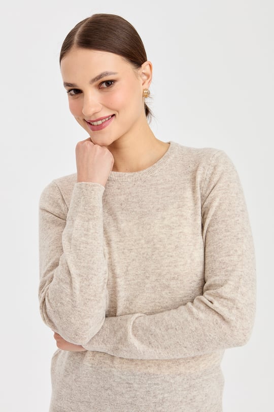 Kadın Sıfır Yaka Yün Kazak V.Bej