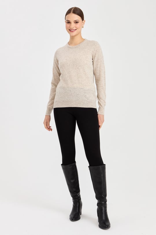 Kadın Sıfır Yaka Yün Kazak V.Bej