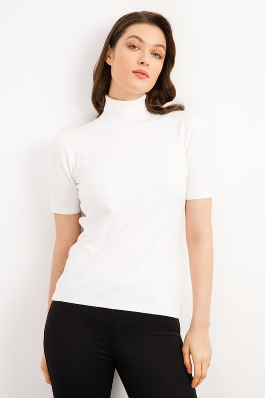 Kadın Likralı Kısa Kollu Tam Balıkçı Bluz Kemik