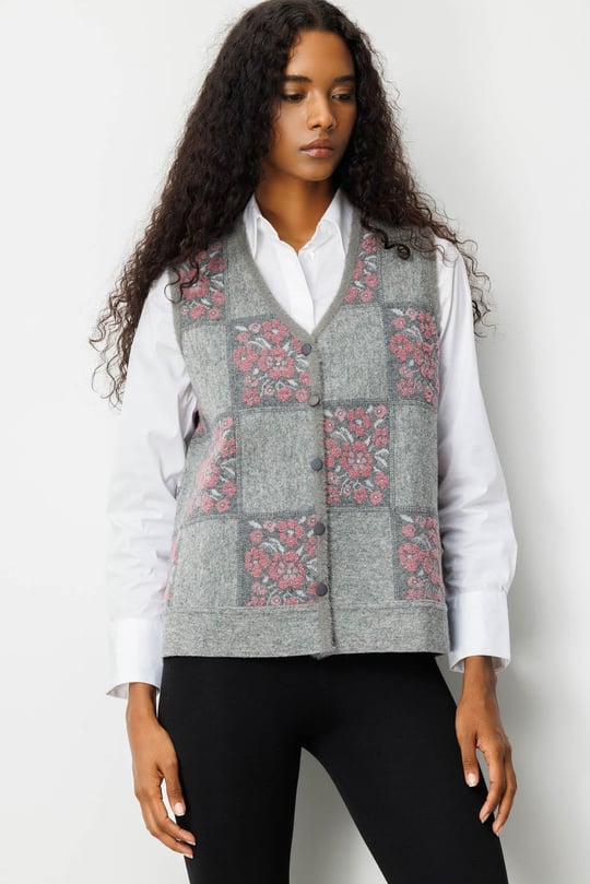 Womens Floral Patchwork Wool Vest