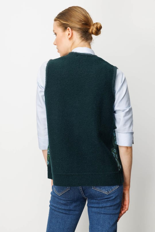 Kadın Pıtırcık Çiçekli Patchwork Keçe Yün Yelek Yeşil_M.Yeşili