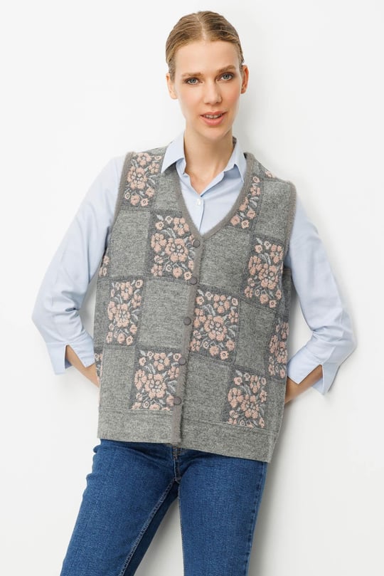 Womens Floral Patchwork Wool Vest