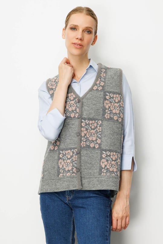 Womens Floral Patchwork Wool Vest