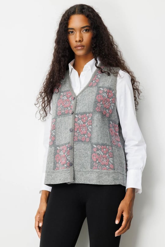 Womens Floral Patchwork Wool Vest