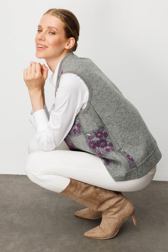 Womens Floral Patchwork Wool Vest