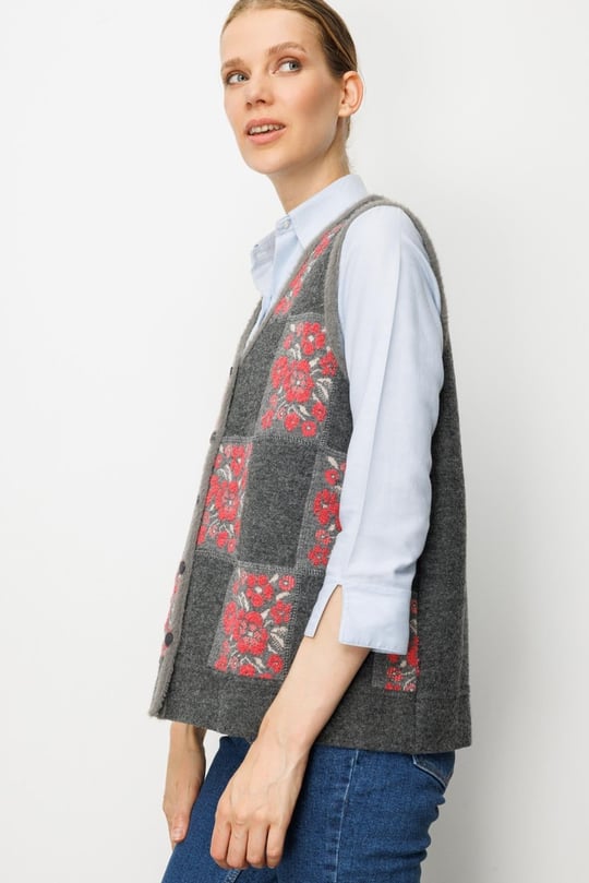 Womens Floral Patchwork Wool Vest