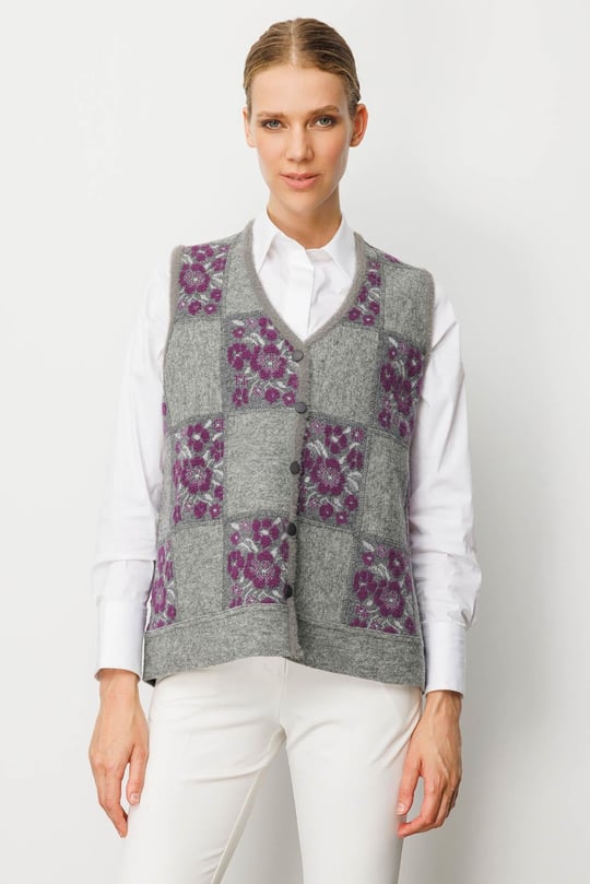 Womens Floral Patchwork Wool Vest
