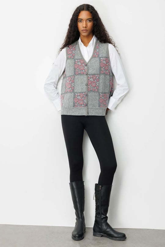 Womens Floral Patchwork Wool Vest